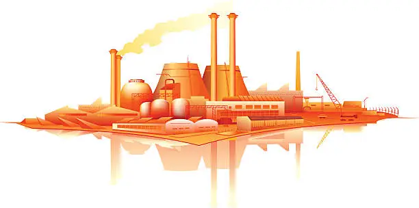 Vector illustration of Industrial buildings at waterfront