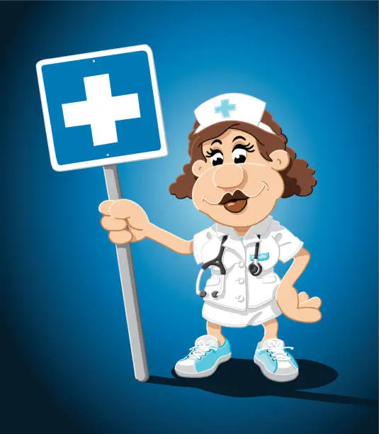 Vector illustration of Nurse Cartoon Woman Hospital Sign