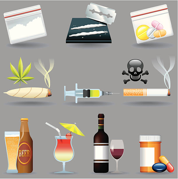 zestaw ikon, leków i napoje - narcotic medicine symbol marijuana stock illustrations