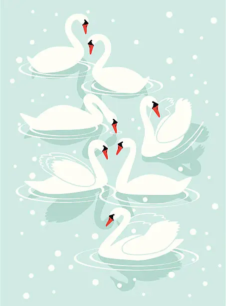 Vector illustration of Seven Swans A-Swimming
