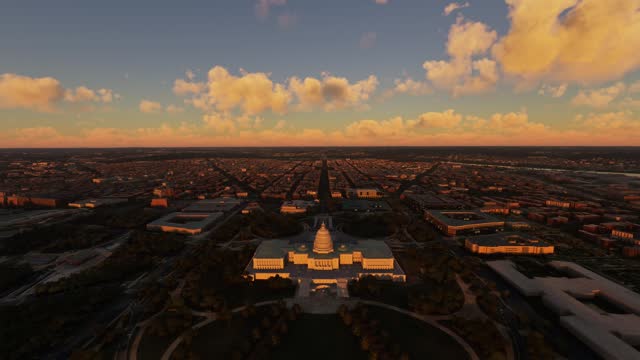 Sunset aerial shot of the United States Capitol in Washington D.C. - USA