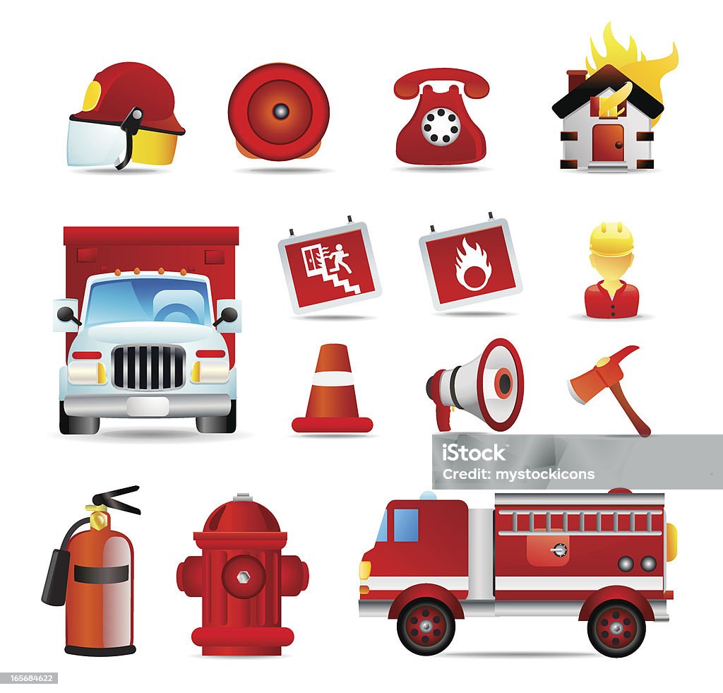 Universal Icons | Fire Fighter A set of royalty-free firefighter icons.  See more of the series  here. Fire Engine stock vector