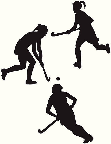 ilustraciones, imágenes clip art, dibujos animados e iconos de stock de reproductores de hockey sobre hierba - hockey sobre hierba