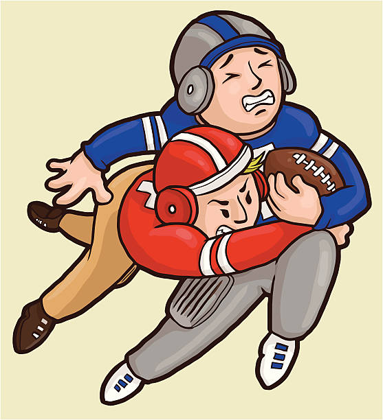 ilustrações, clipart, desenhos animados e ícones de ter abordado difícil jogador de futebol - quarterback sack