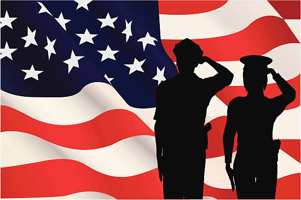 旗サルーテ教会 - armed forces saluting military silhouette点のイラスト素材／クリップアート素材／マンガ素材／アイコン素材