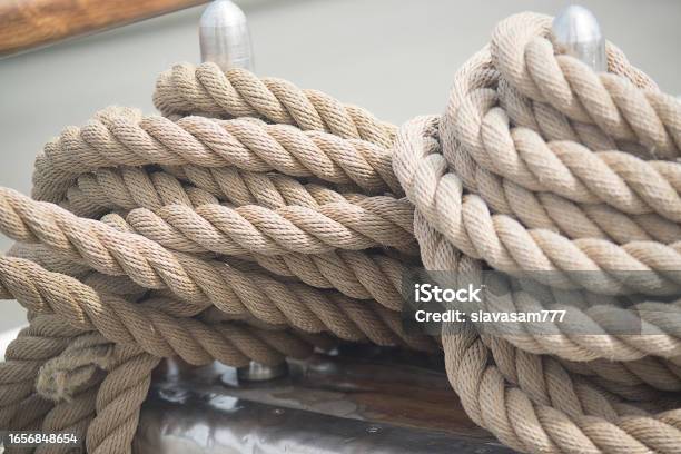 Thick White Ropes On A Sailing Ship Stock Photo - Download Image Now -  Barque - Ship, Close-up, Colors - iStock