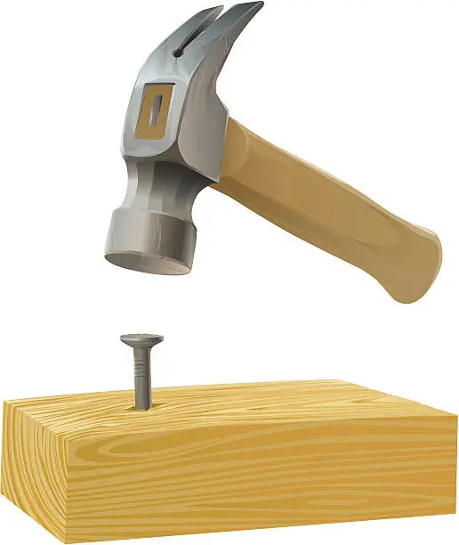 Vector illustration of Hammer, Nail and Wood