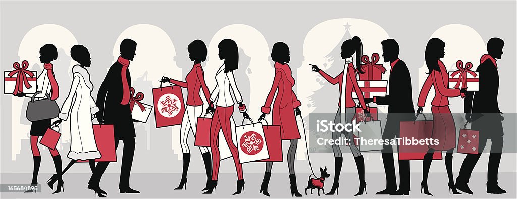 Shopping de Noël personnes - clipart vectoriel de Faire les courses libre de droits