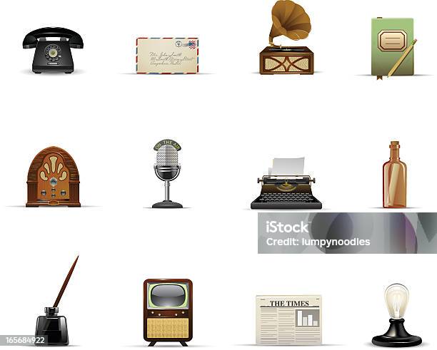 Vintage Kommunikation Und Medien Stock Vektor Art und mehr Bilder von 1940-1949 - 1940-1949, Fernseher, Telefon