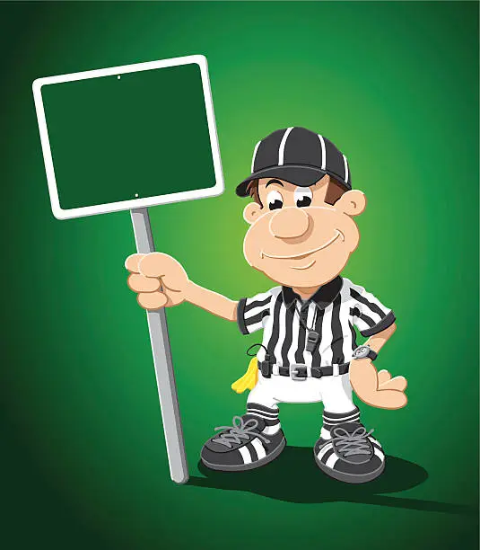 Vector illustration of Referee Cartoon Man Blank Green Sign