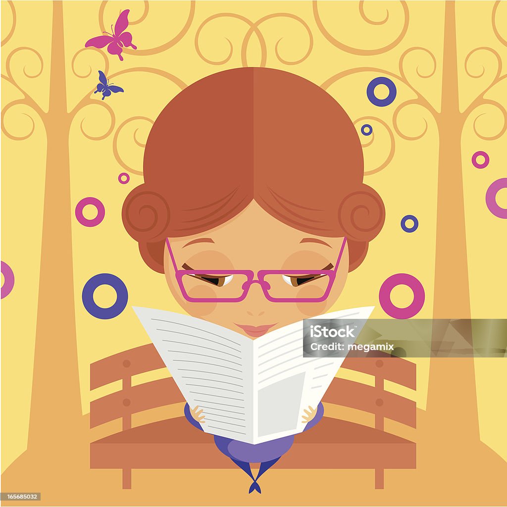 Jornal de leitura de mulher no Parque no verão. - Royalty-free Ler arte vetorial