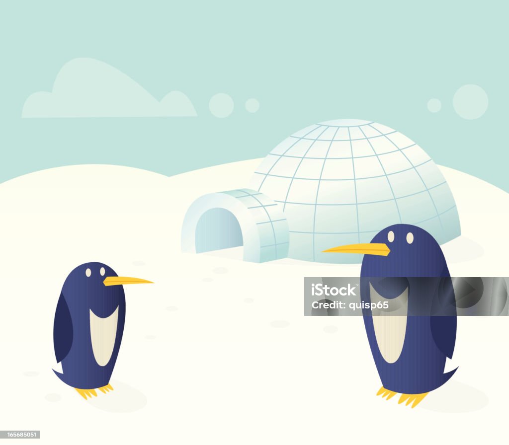 Pingüinos con iglú - arte vectorial de Iglú libre de derechos