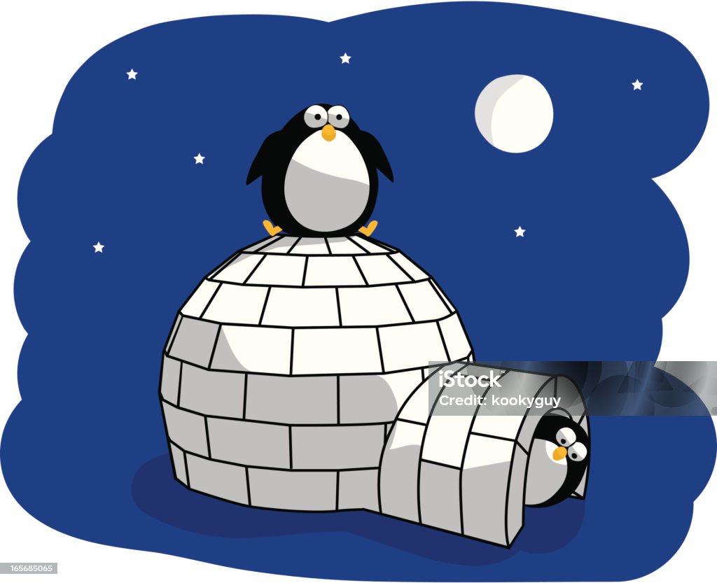 Arctic Penguins w nocy i Igloo - Grafika wektorowa royalty-free (Arktyka)