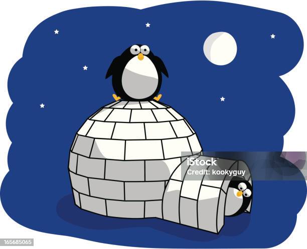 Arctic Penguins W Nocy I Igloo - Stockowe grafiki wektorowe i więcej obrazów Arktyka - Arktyka, Budowla mieszkaniowa, Chłodny