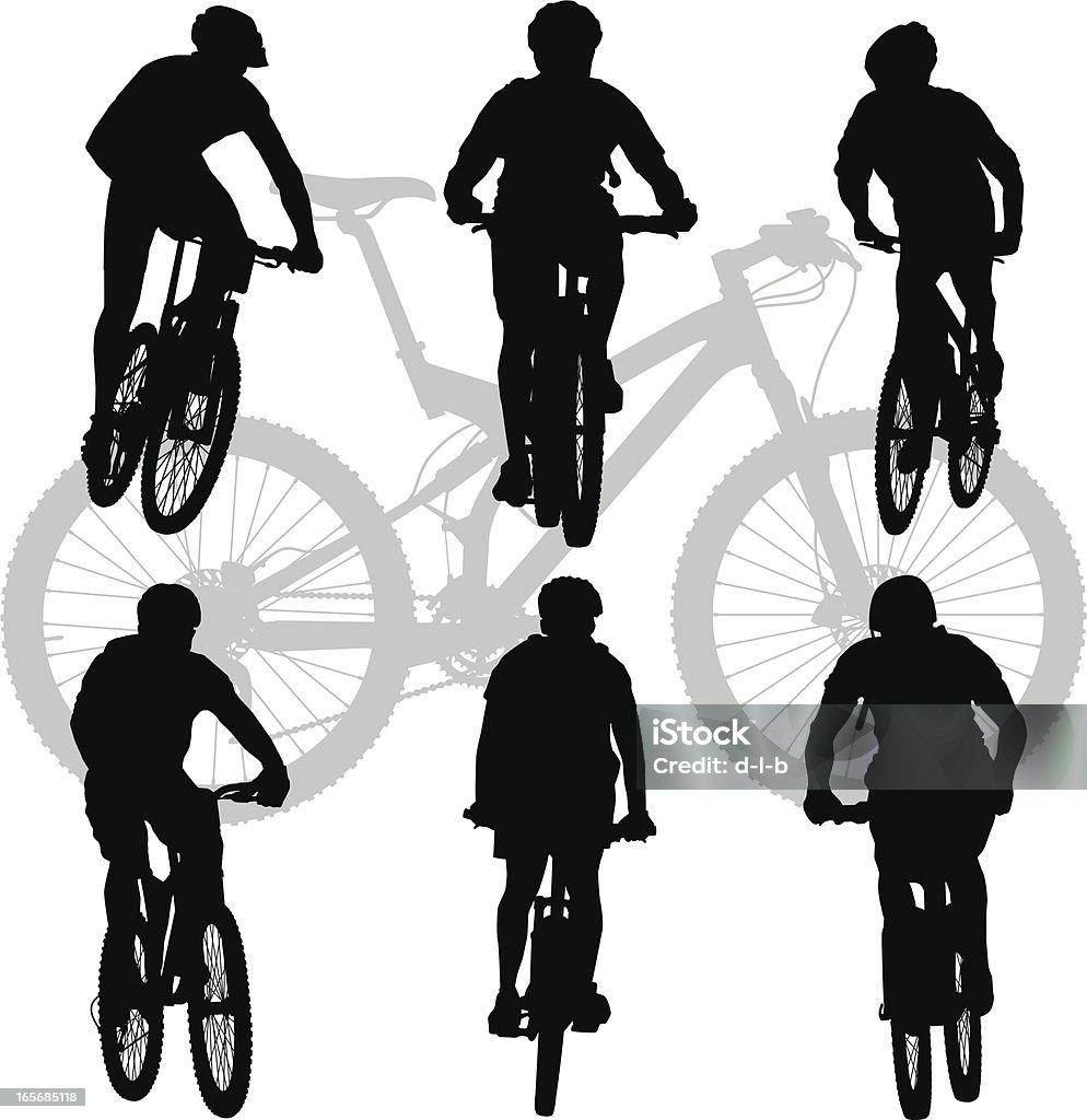 Silhouette di Mountain bike - arte vettoriale royalty-free di Adulto