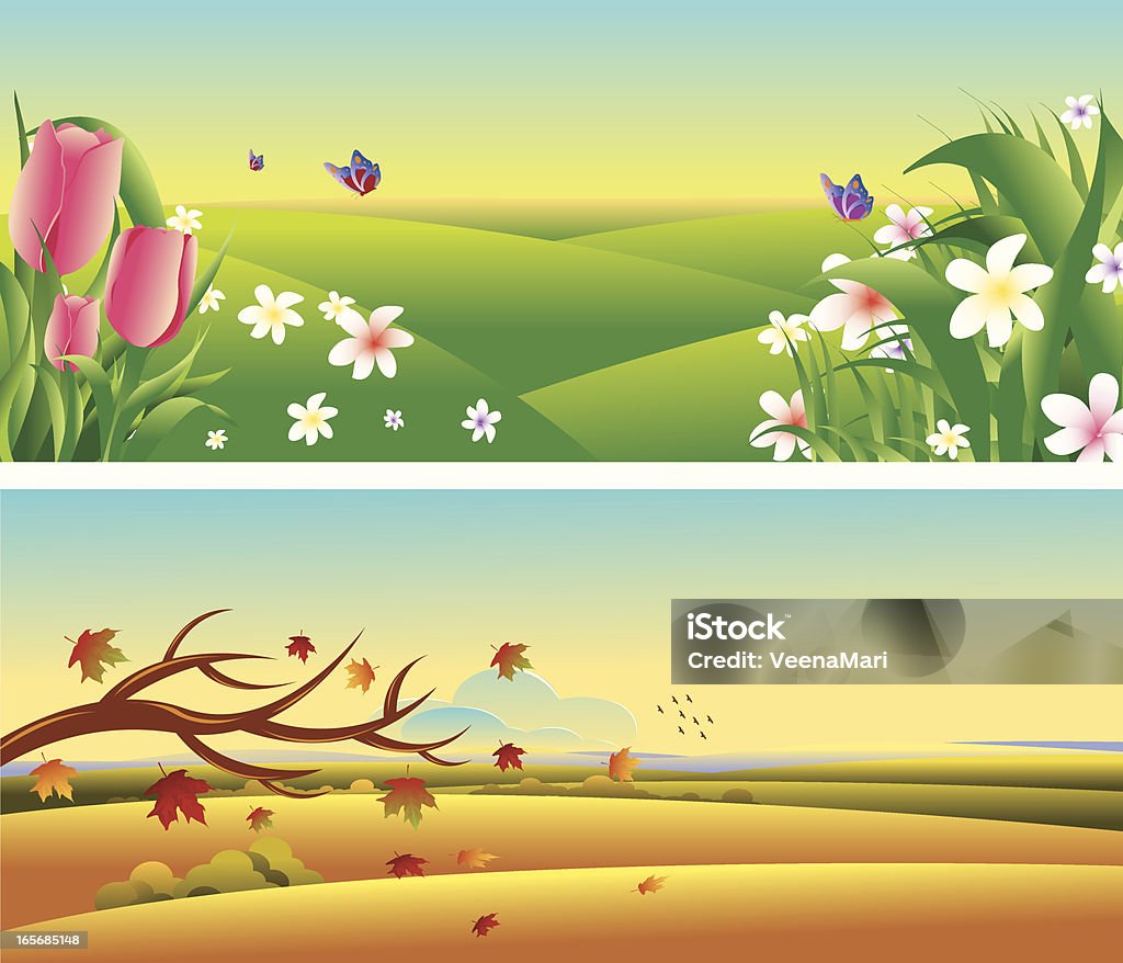 Printemps et Autumn.Season/Paysage - clipart vectoriel de Paysage libre de droits