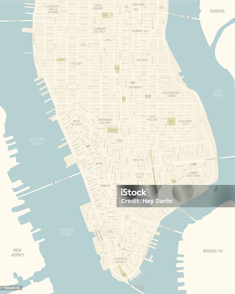 Lower Manhattan mappa - arte vettoriale royalty-free di Carta geografica
