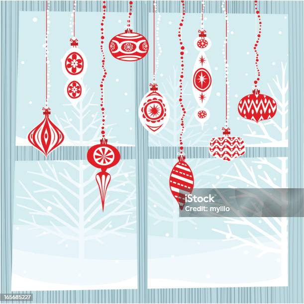 Xmas Bulbs On Window Stock Illustration - Download Image Now - Christmas, Window, Old-fashioned