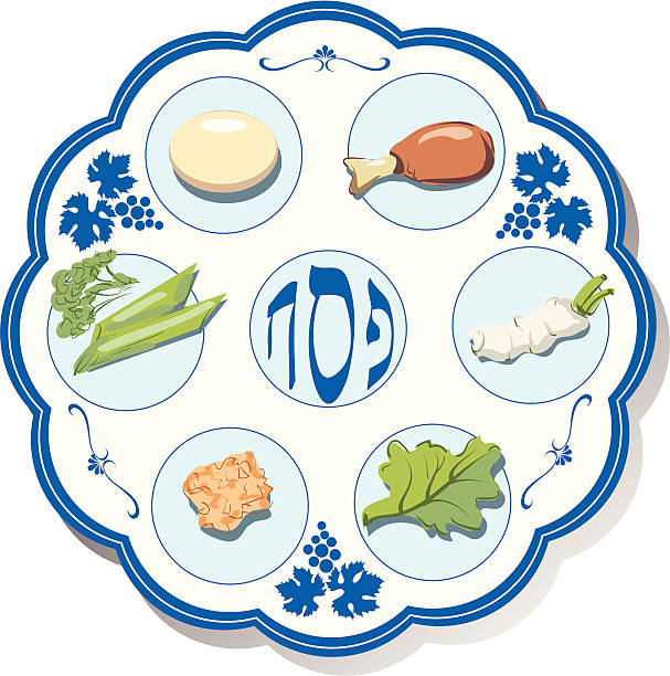 유월절 접시 - passover judaism seder seder plate stock illustrations