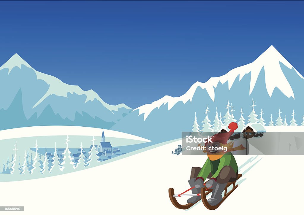 Paysage hivernal - clipart vectoriel de Tobogganing libre de droits