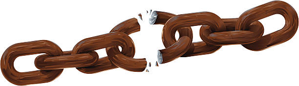 Breaking Rusty Chain on White Background Vector illustration breaking rusty chain on a (transparent) white background. Includes AI8-EPS, AI8, PNG, High Res JPG (43 cm 300 dpi). rusted chain stock illustrations