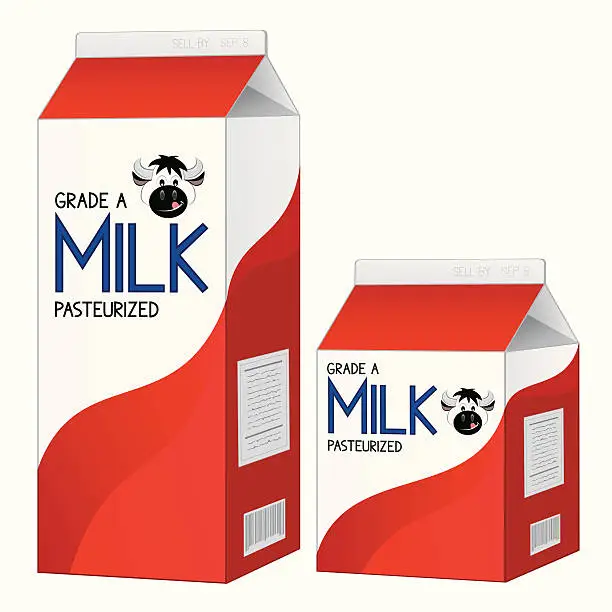 Vector illustration of Two milk cartons, one large and one small