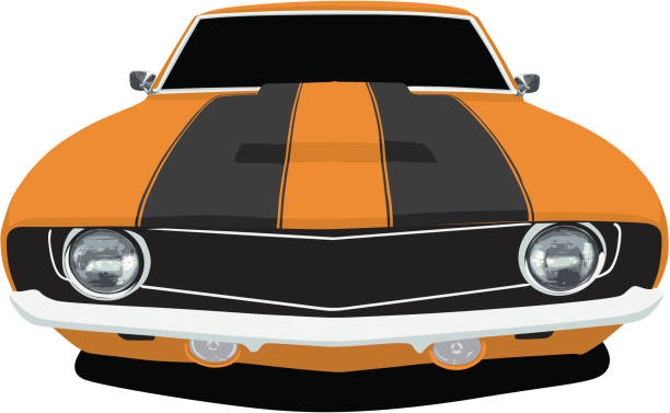 1969 년형 카마로는 오랑주 - car front view racecar sports car stock illustrations