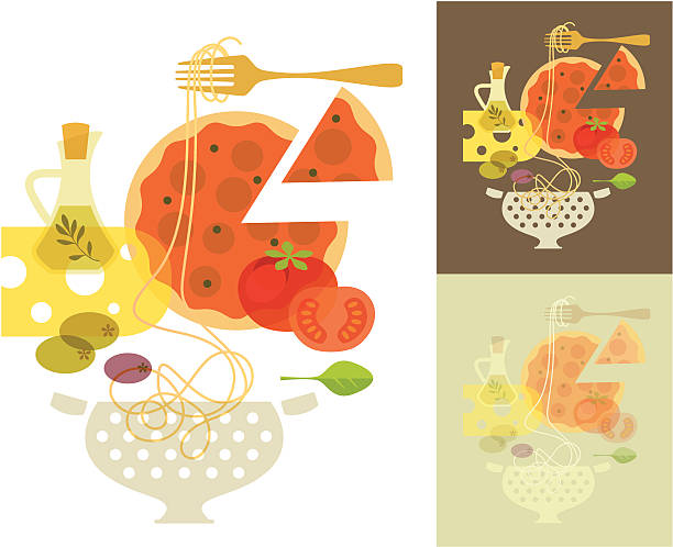köstliches für liebhaber wohnzimmer (italienische küche - vibrant color tomato vegetable pasta stock-grafiken, -clipart, -cartoons und -symbole