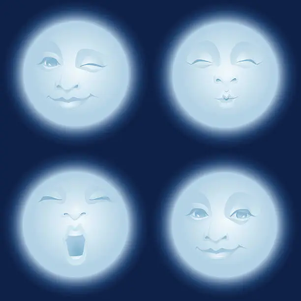 Vector illustration of Full blue moon making faces.