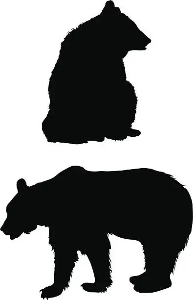 Vector illustration of A silhouette of a bear sitting and standing