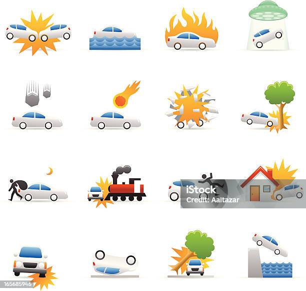 Цвет Иконкиавтомобиль Бедствий — стоковая векторная графика и другие изображения на тему Несчастный случай - Несчастный случай, Поезд, Автомобиль