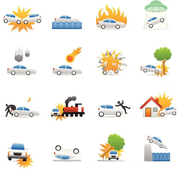 Vector illustration of Color Icons - Car Disaster