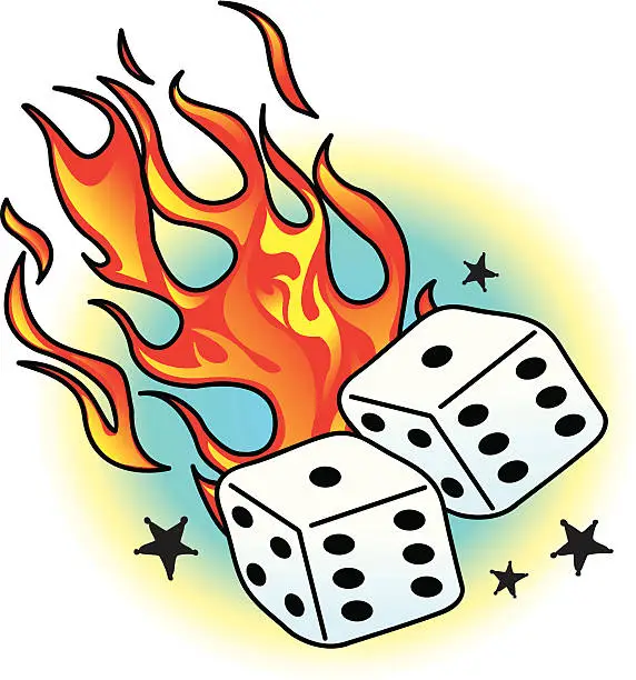 Vector illustration of Tattoo with Flames, Dice and Stars