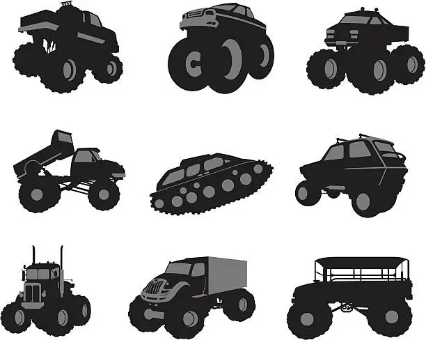 Vector illustration of Assorted big vehicles