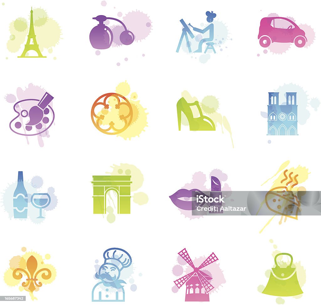 Plamy ikony & Paryżu-Francja - Grafika wektorowa royalty-free (Paleta - Wyposażenie artysty i rzemieślnika)