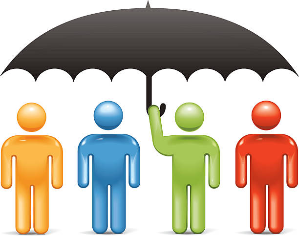 ilustrações de stock, clip art, desenhos animados e ícones de guarda-sol de empresa: stickman 2.0 - protection umbrella people stick figure