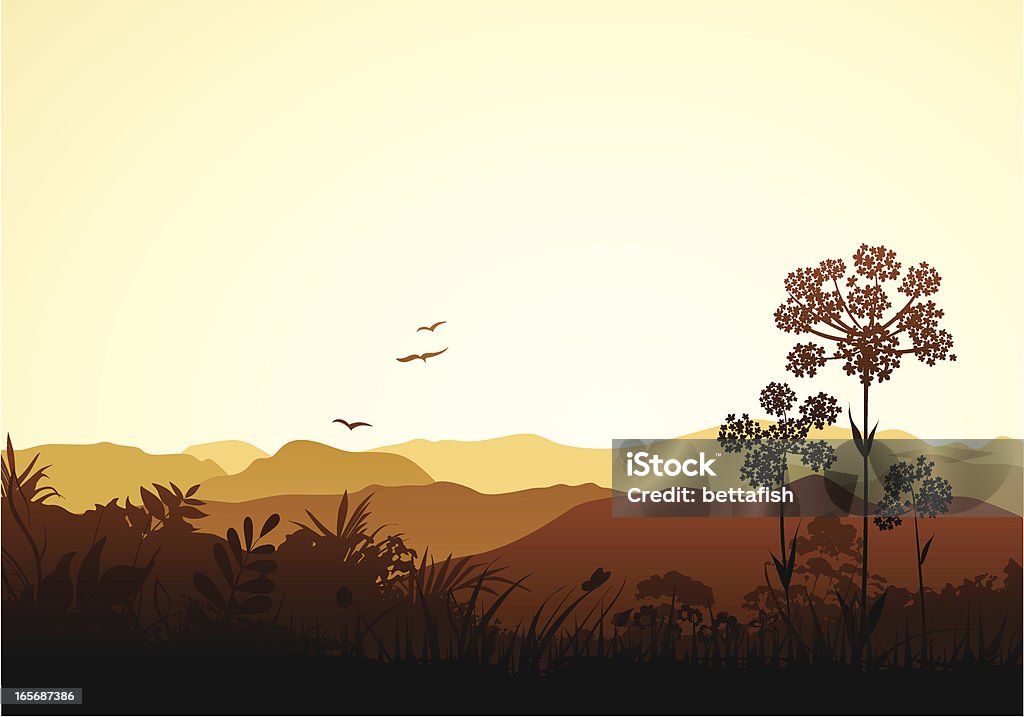 Peaceful Valley Beautiful peaceful landscapes with forest and grass silhouettes.  Desert Area stock vector