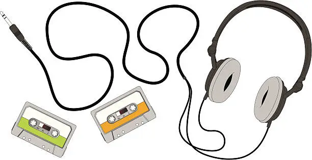 Vector illustration of Headphones and Cassette Tapes