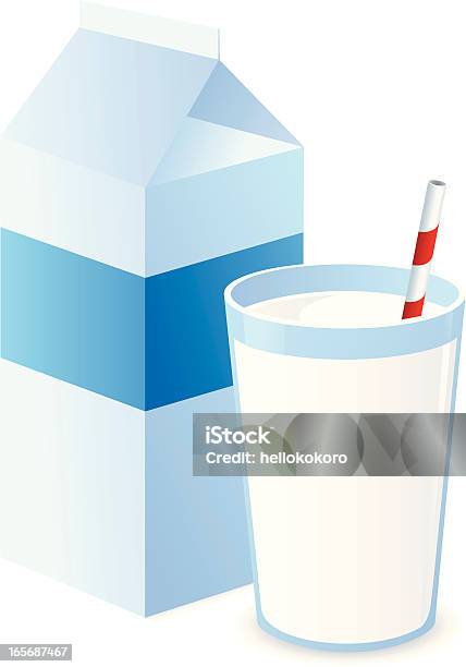 Молоко С Трубкой И Упаковки — стоковая векторная графика и другие изображения на тему Молоко - Молоко, Стеклянная посуда, Иллюстрация