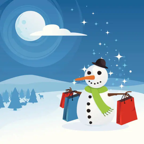 Vector illustration of Christmas Shopping Snowman