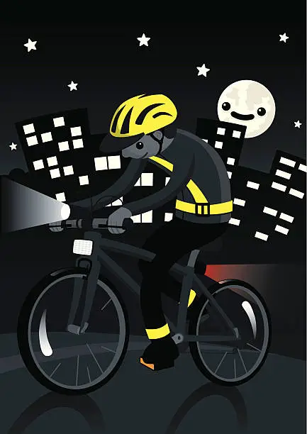 Vector illustration of Nighttime Cyclist