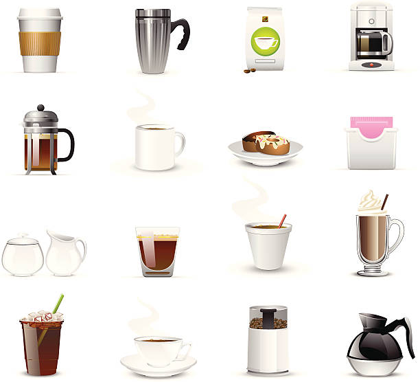 커피 아이콘 - cup coffee pot coffee coffee cup stock illustrations