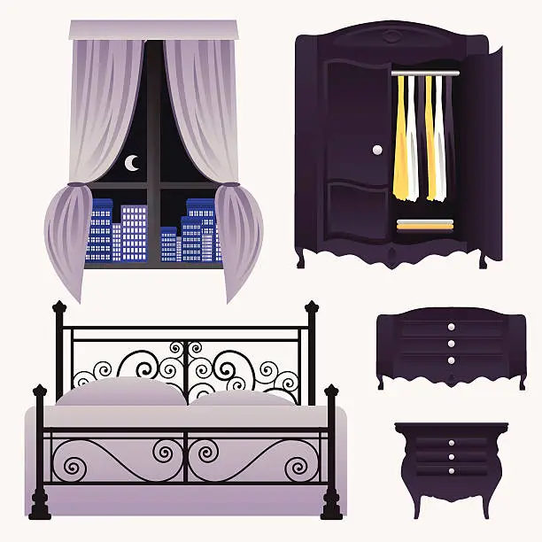 Vector illustration of Bedroom elements