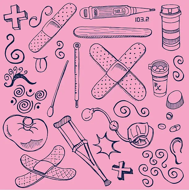 Vector illustration of Medical Equipment First Aid Doodles