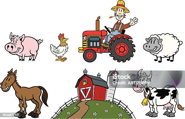 Cartoon Farm Set Stock Illustration - Download Image Now - Agriculture, Barn, Cartoon