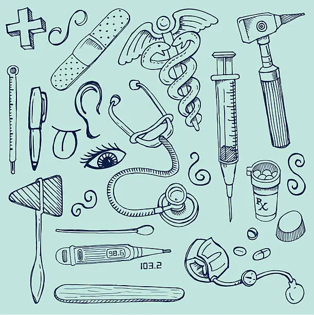 Vector illustration of Medical Doctors Office Doodles