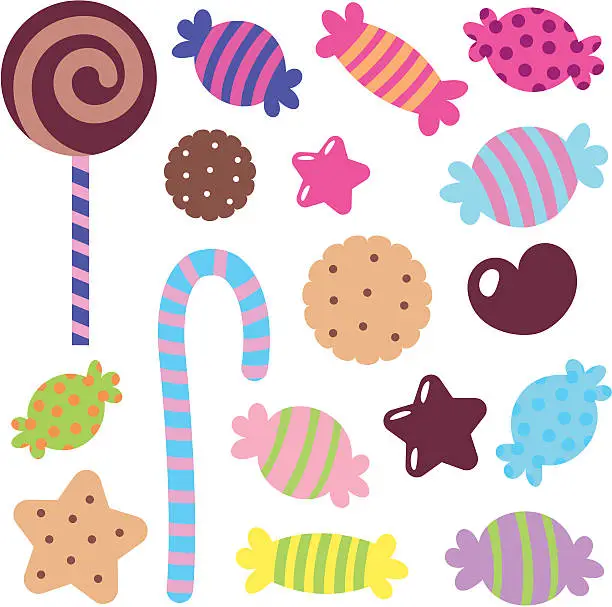 Vector illustration of Cute Icon Set: Colorful Sweet Candy