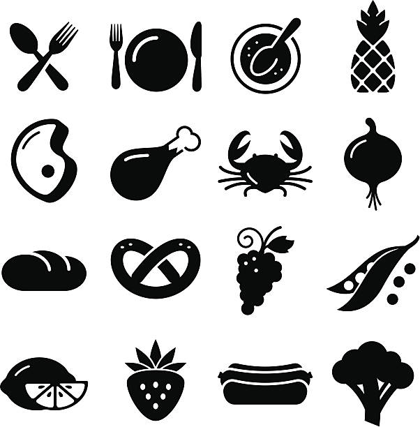 jedzenie ikony, czarny seria - spoon vegetable fork plate stock illustrations