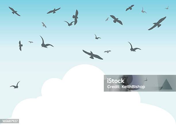 Vögel In Den Himmel Mit Wolken Im Hintergrund Stock Vektor Art und mehr Bilder von Bewegungsaktivität - Bewegungsaktivität, Blau, Fliegen