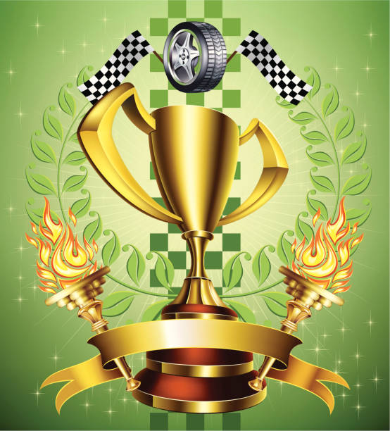 ilustrações, clipart, desenhos animados e ícones de corrida troféu de ouro - racecar color image illustration technique speed